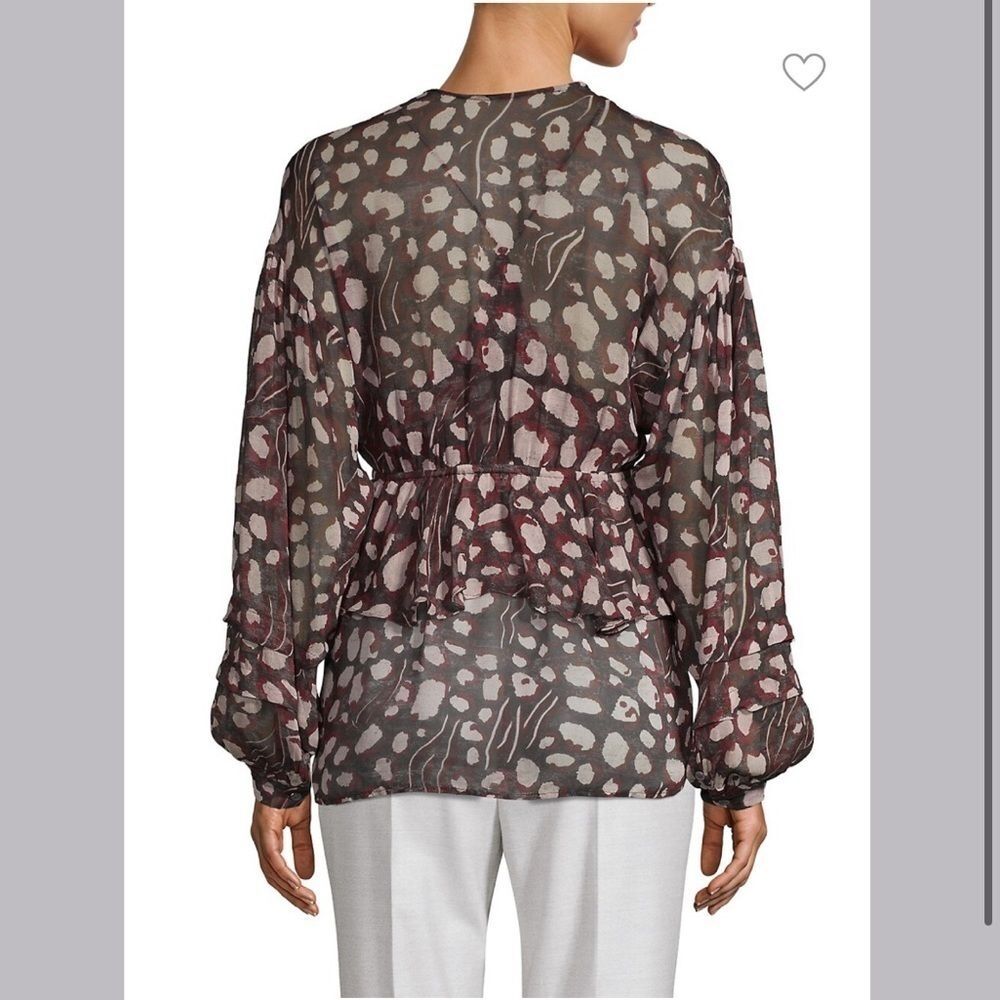 IRO animal print ruffle trim Realize Blouse top v-neck sheer blouse - Picture 11 of 13